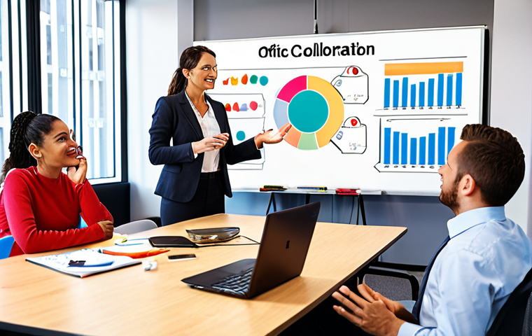 **

A vibrant office setting depicting colleagues sharing knowledge and ideas. Focus on collaboration, open communication, and a supportive atmosphere. Include elements like whiteboards, digital displays, and people actively engaged in discussion.

**