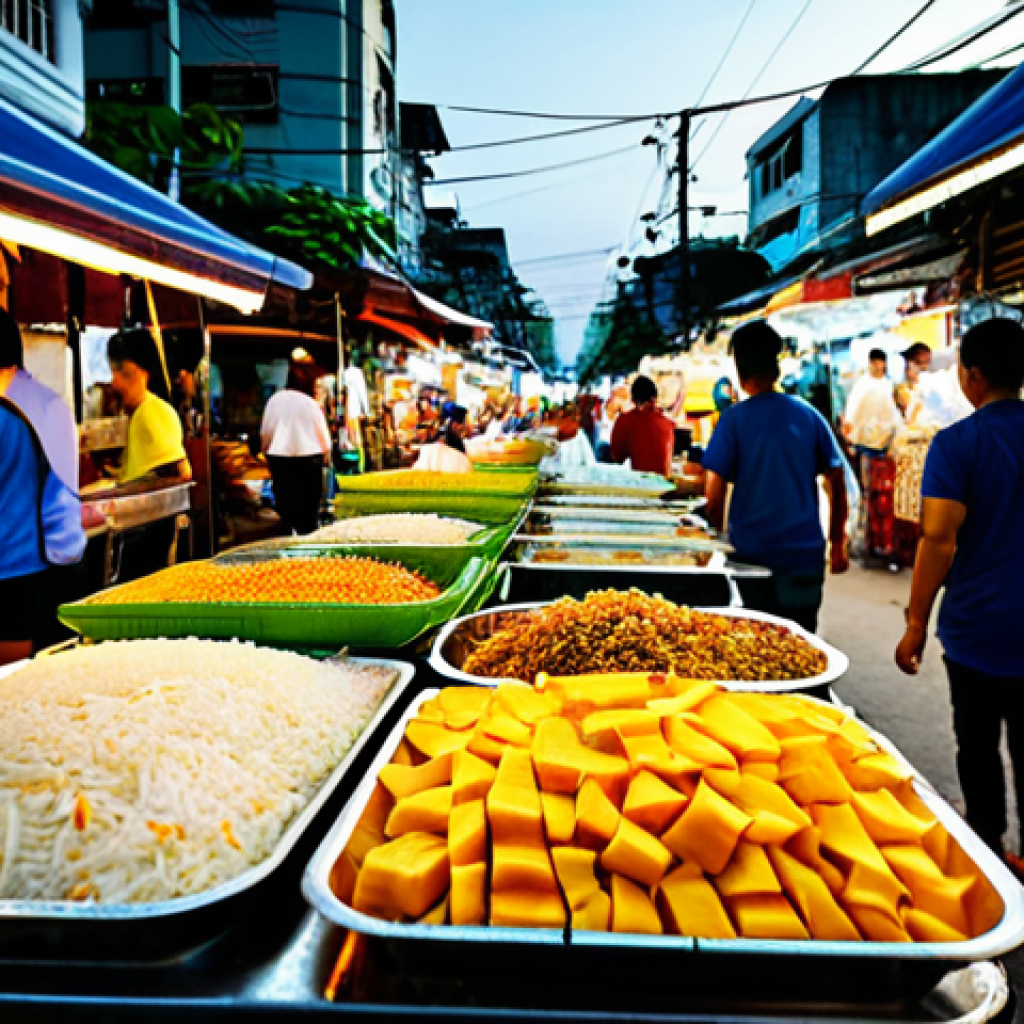 지식 공유 시스템의 요소와 기능 - Vibrant Street Food Scene**
"A bustling Bangkok street food market at sunset, filled with food stal...