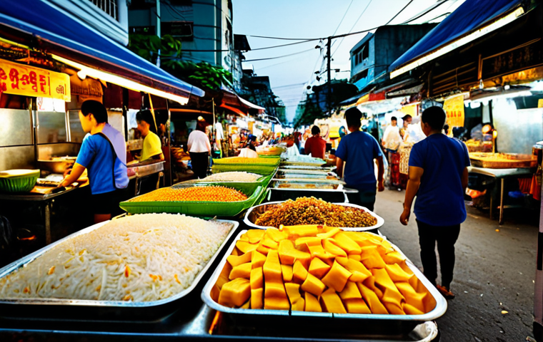 지식 공유 시스템의 요소와 기능 - Vibrant Street Food Scene**
"A bustling Bangkok street food market at sunset, filled with food stal...